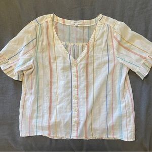 Madewell - Cream and Colorful Striped Button Top - Size M